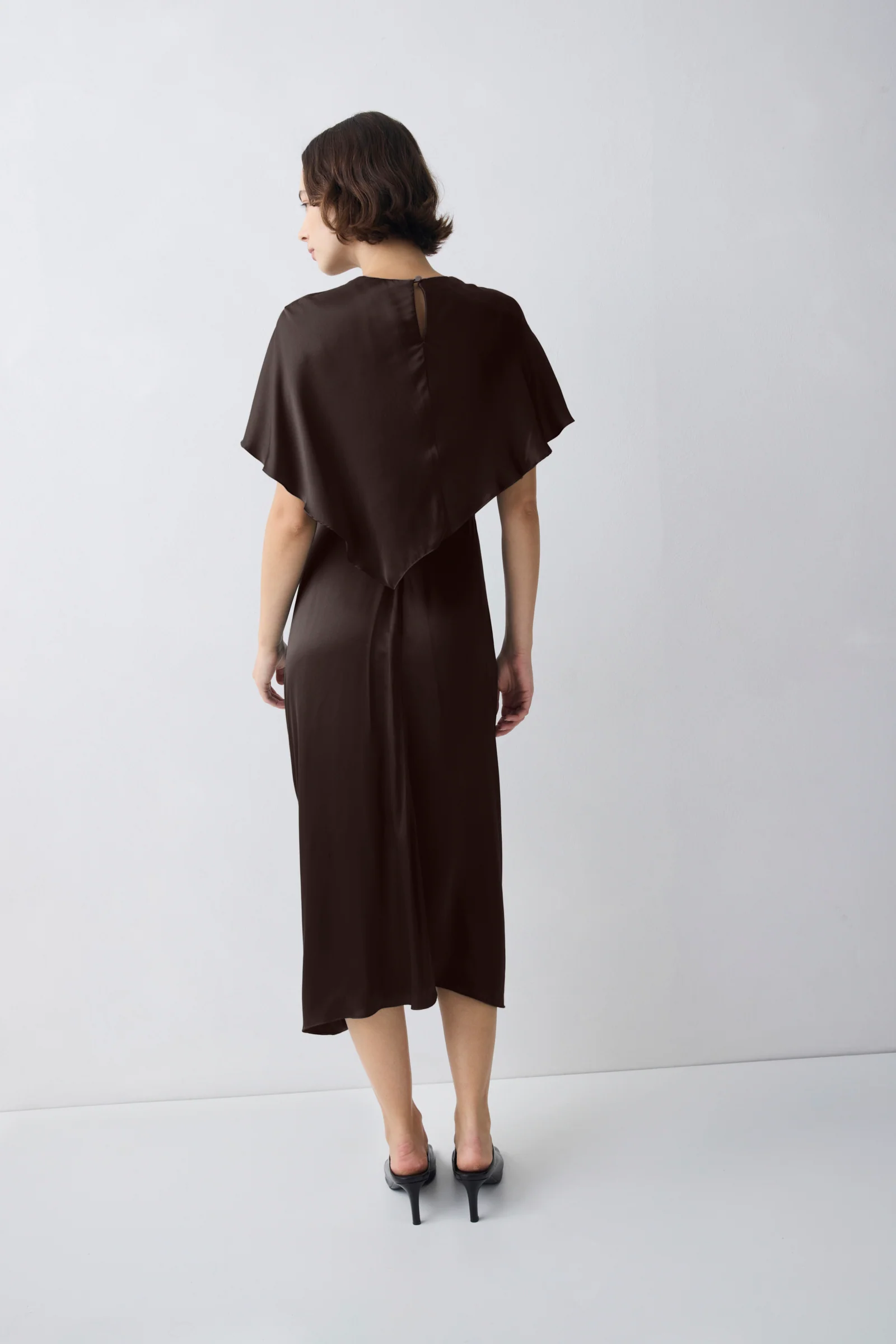 CHOCOLATE SILK SATIN ILLUSIONIST DRESS - Image 3