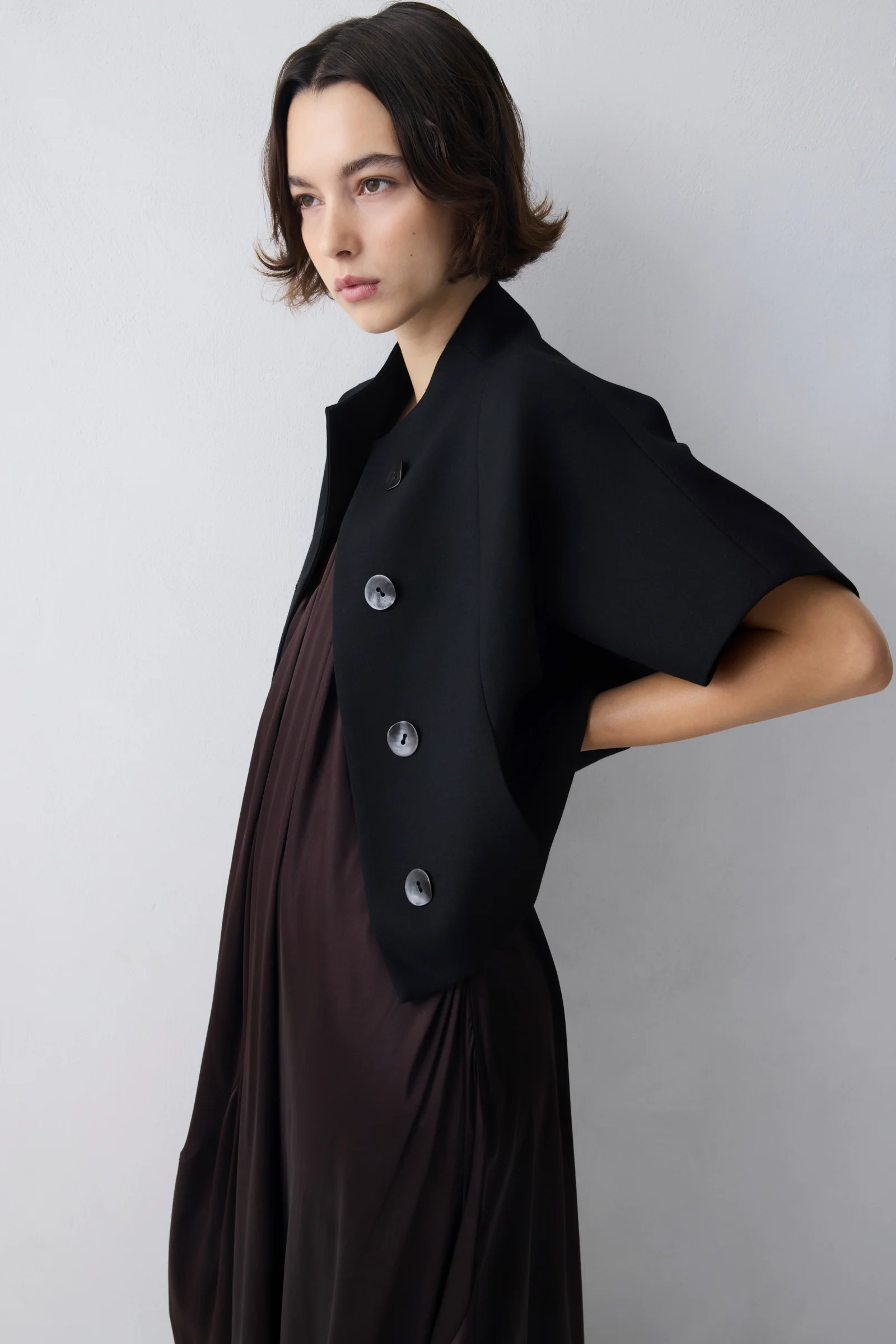 CHOCOLATE SILK SATIN PLUNGE GOWN - Image 3