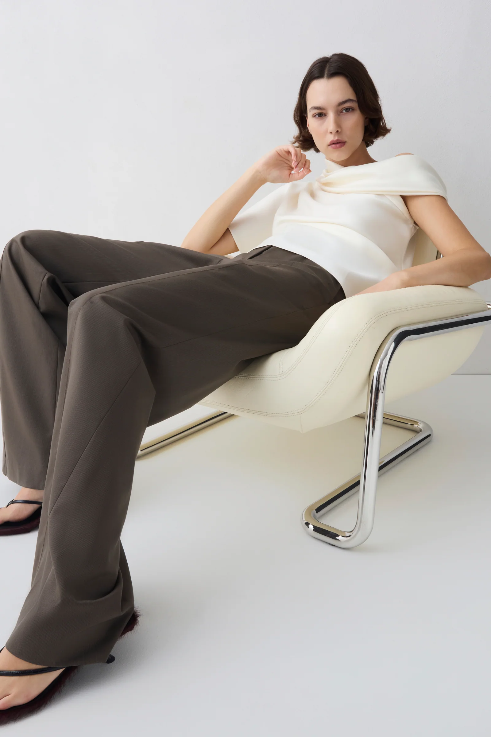 CREAM SATIN SWAY TOP - Image 6