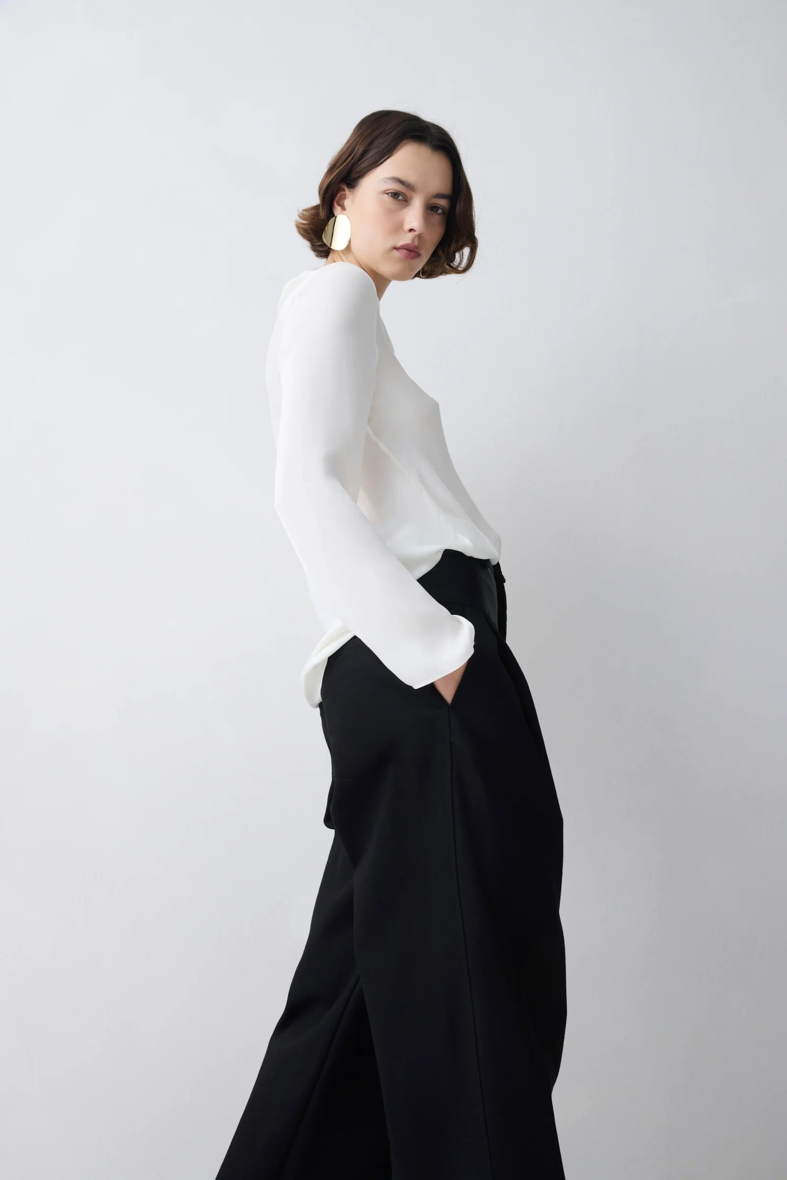 IVORY SILK CEZANNE LONG SLEEVE TOP - Image 3