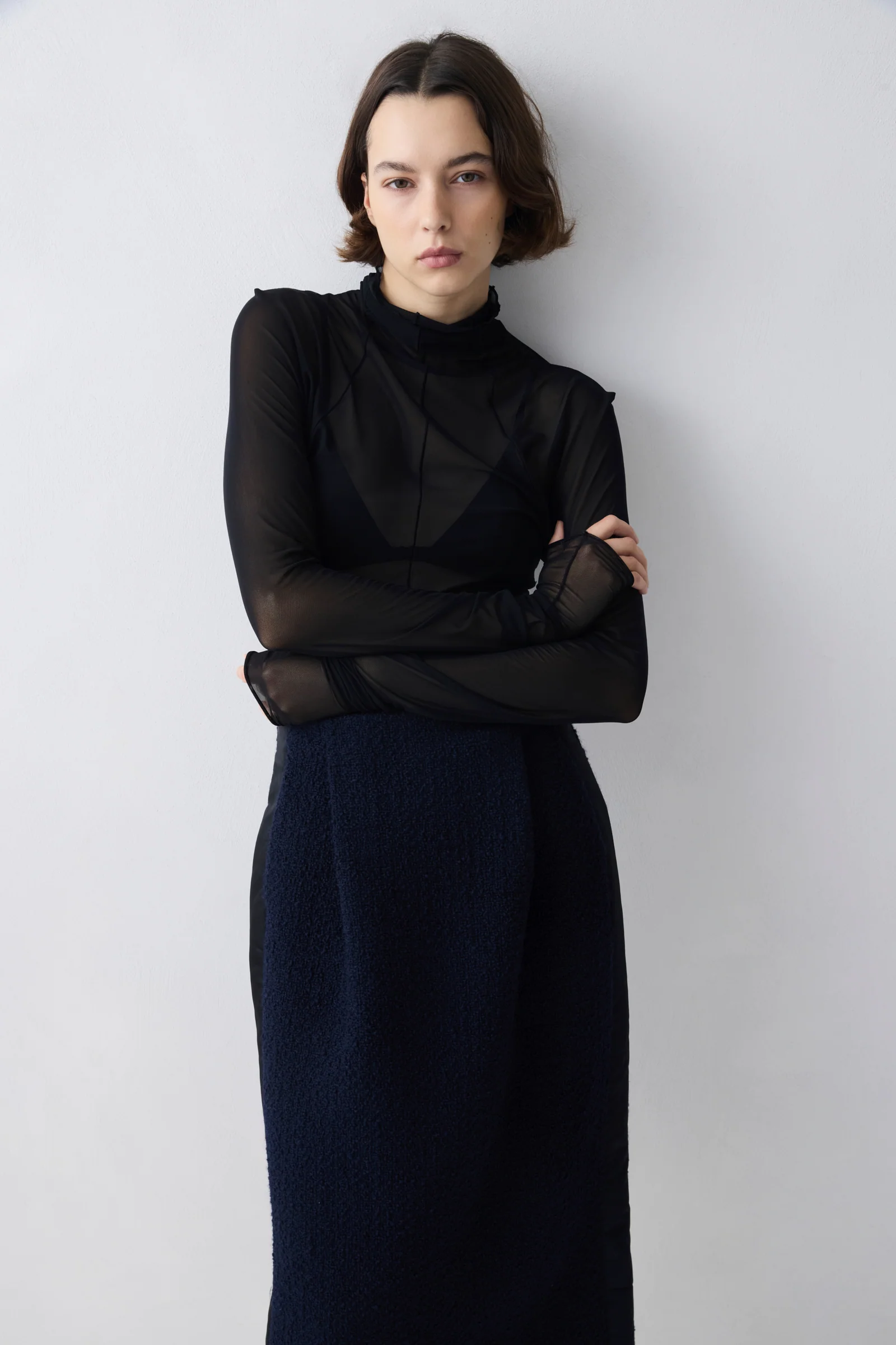 NAVY BOUCLE TWEED EMBER SKIRT - Image 3