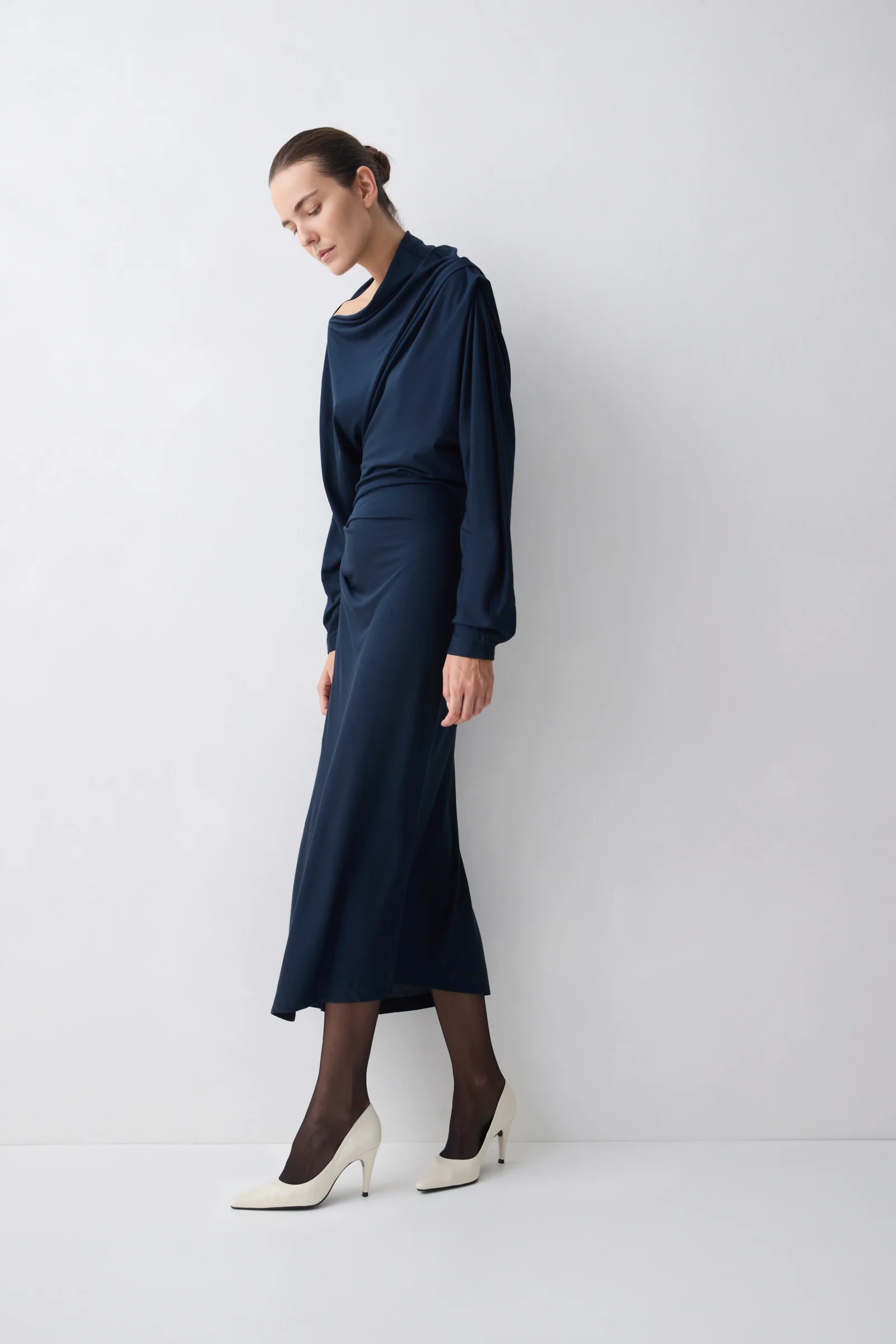 NAVY MERINO DECODE LONG SLEEVE DRESS - Image 4