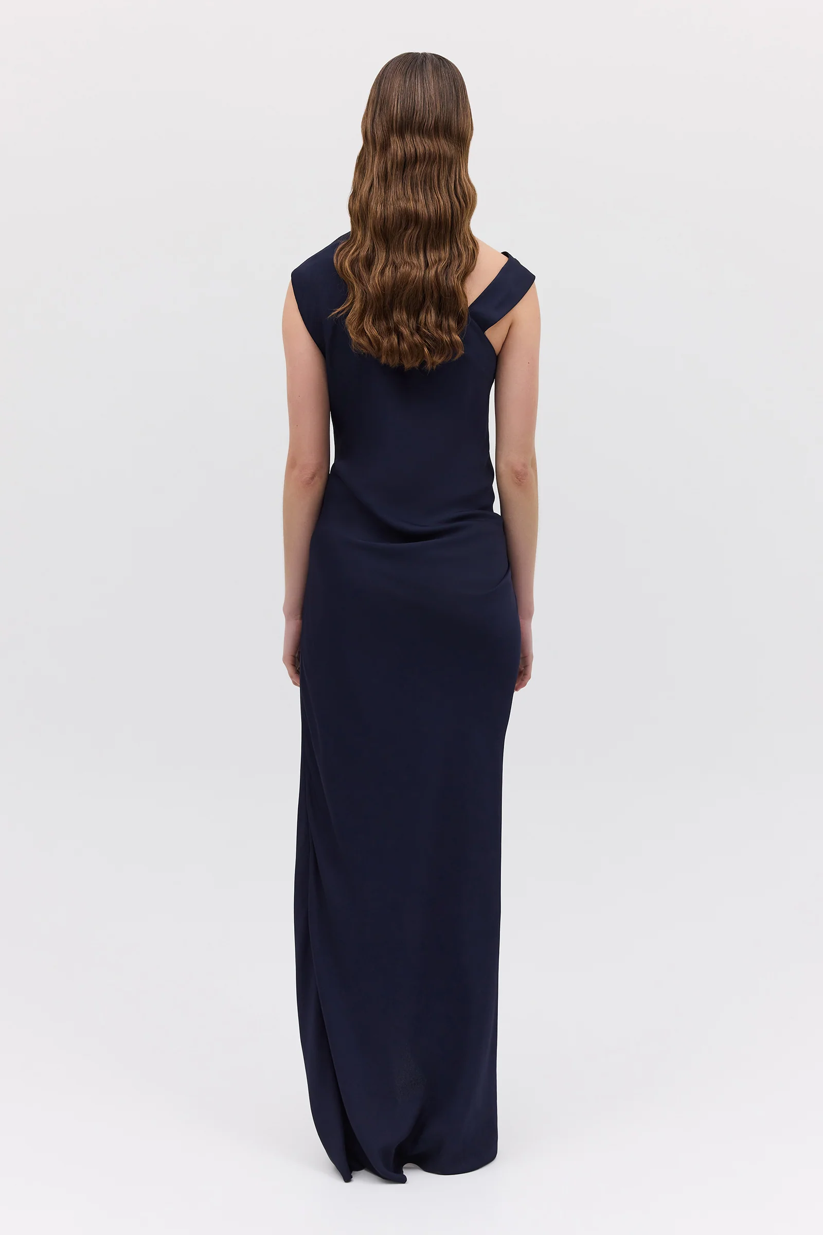 NAVY SATIN CREPE DEVIATION GOWN - Image 8