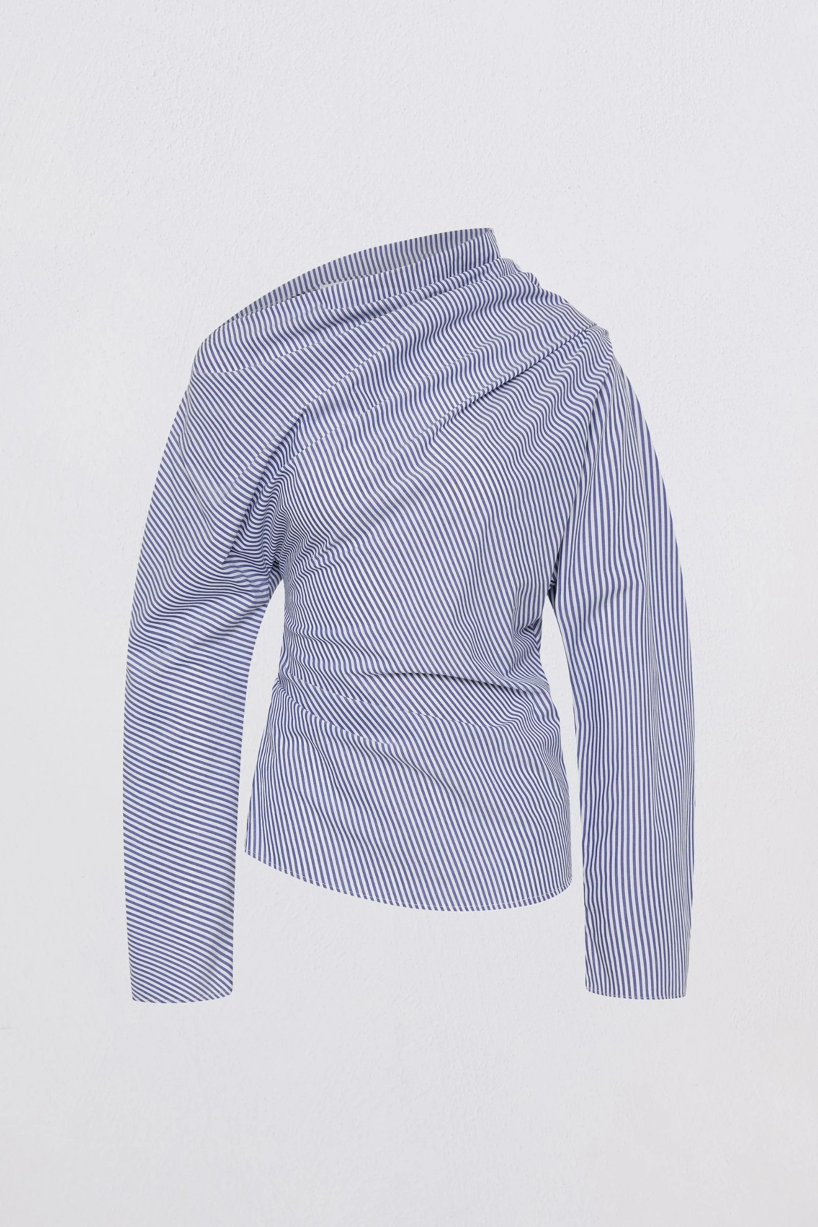 NAVY STRIPE COTTON SHIRTING DECODE LONG SLEEVE TOP - Image 6