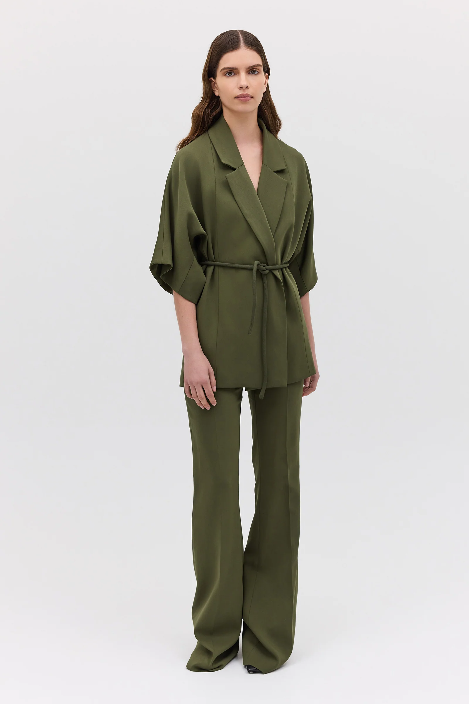 OLIVE CREPE SUITING ARBUS COAT - Image 3