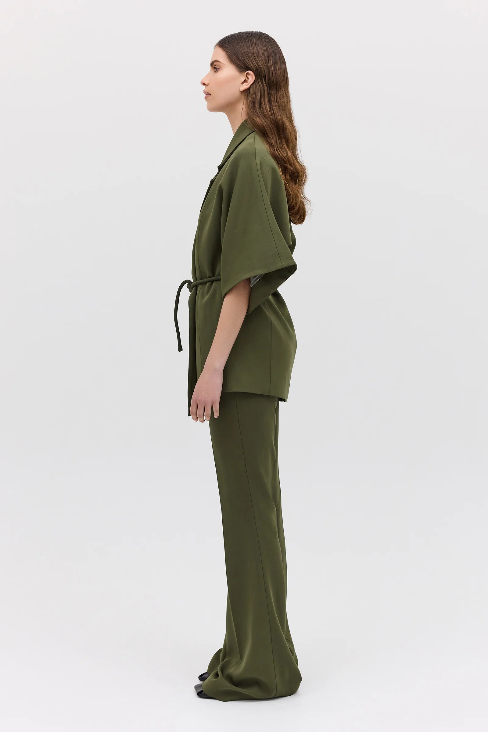 OLIVE CREPE SUITING ARBUS COAT - Image 5