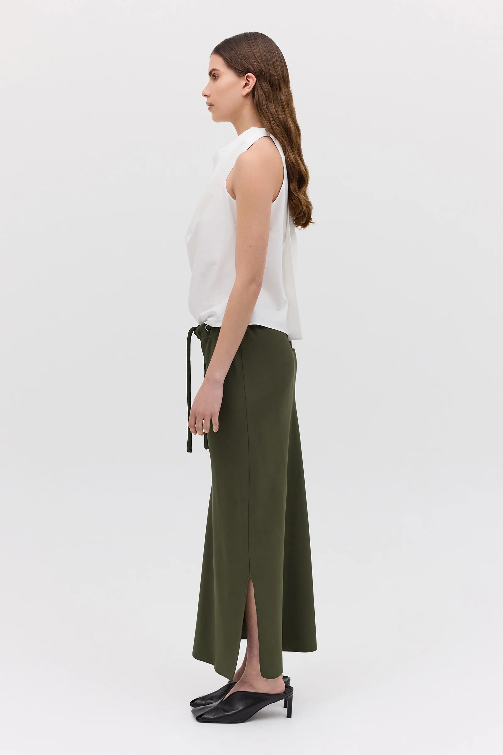 OLIVE CREPE SUITING RAFAEL SKIRT - Image 4