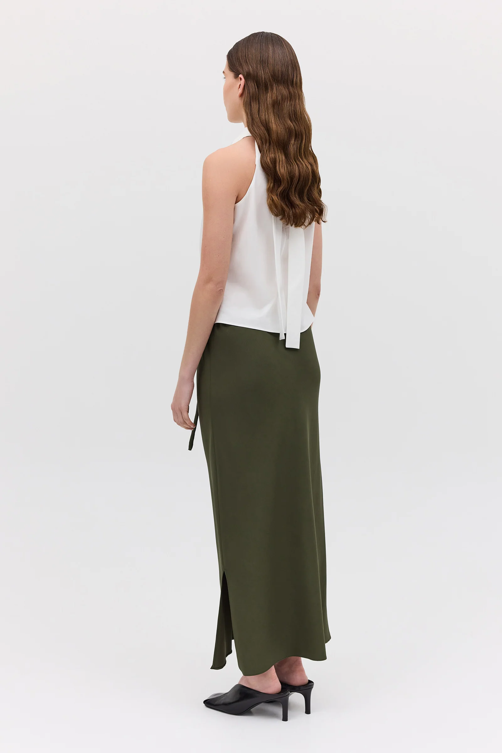 OLIVE CREPE SUITING RAFAEL SKIRT - Image 5
