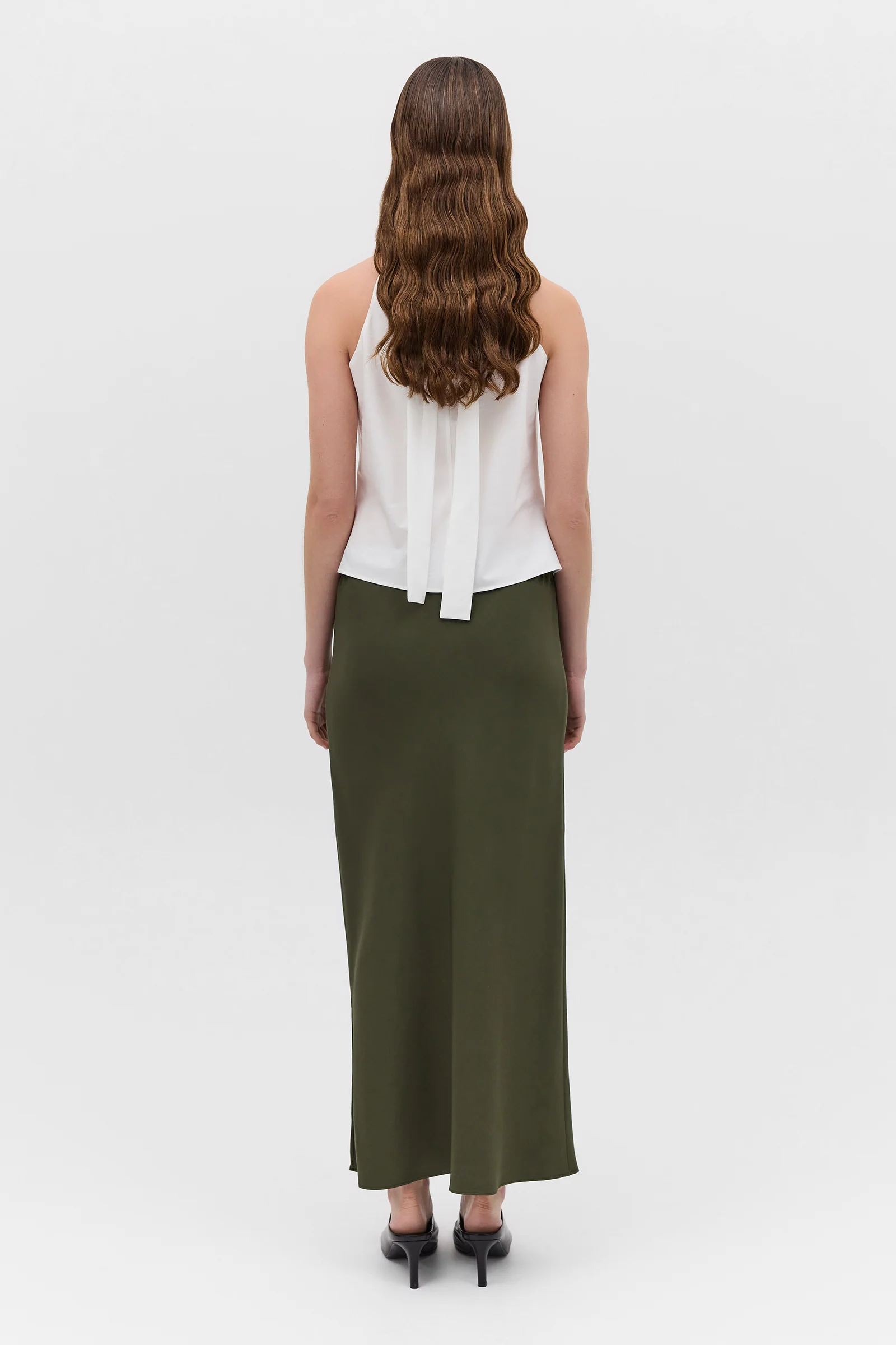 OLIVE CREPE SUITING RAFAEL SKIRT - Image 6