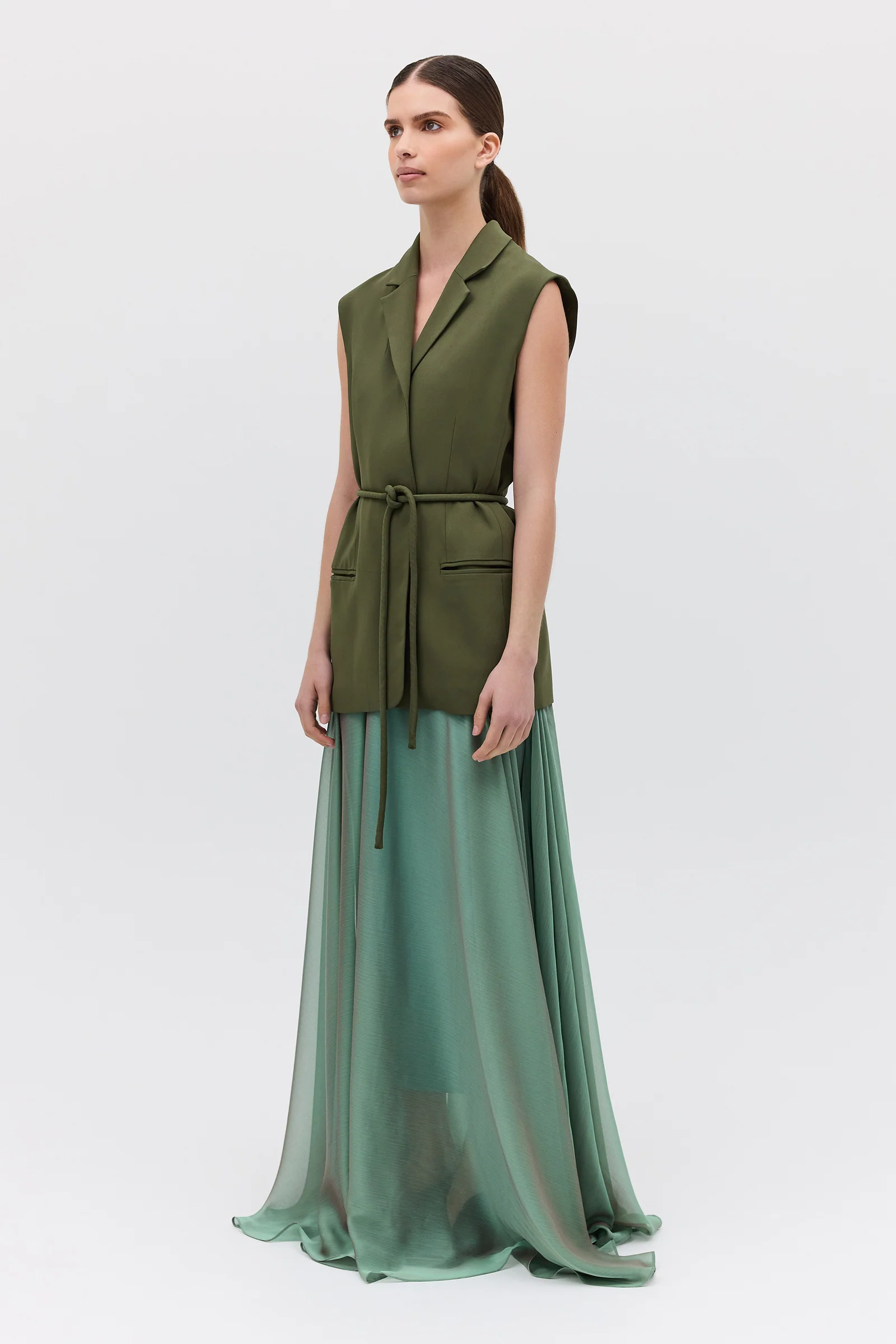 OLIVE CREPE SUITING SHIFTING VEST - Image 4