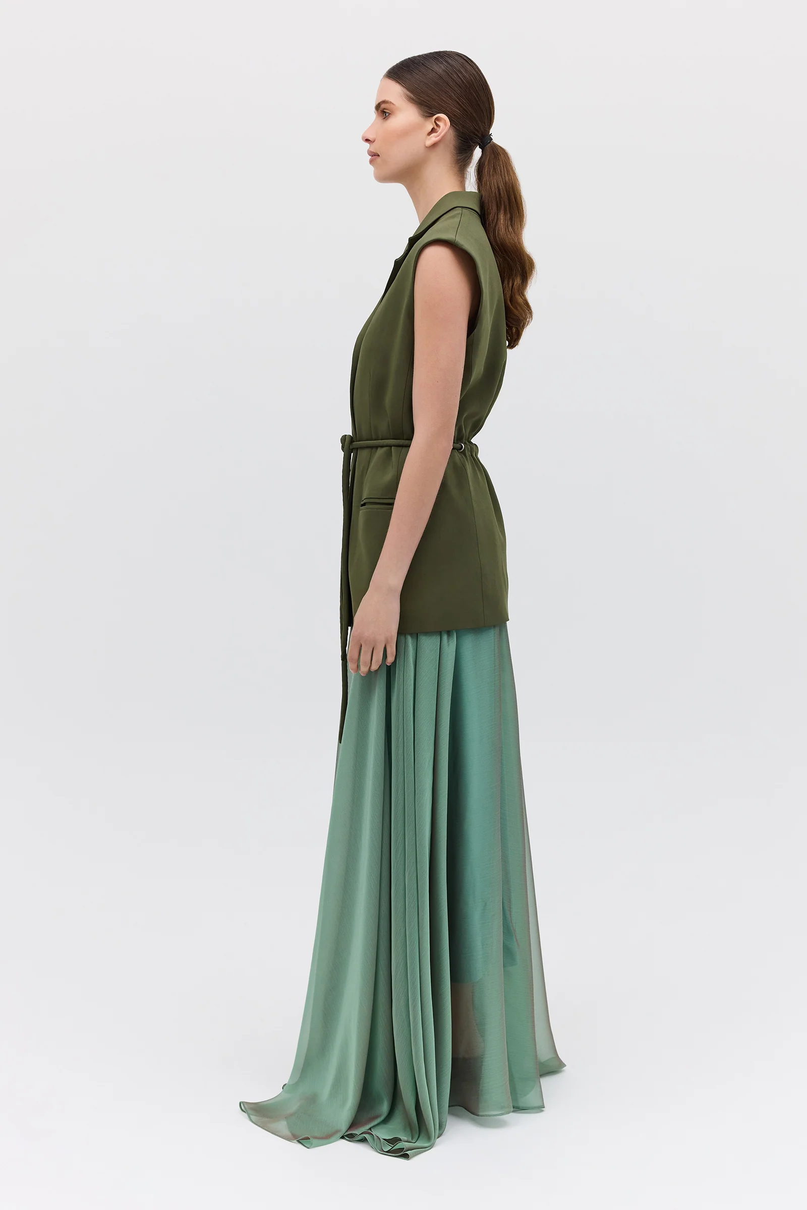 OLIVE CREPE SUITING SHIFTING VEST - Image 5