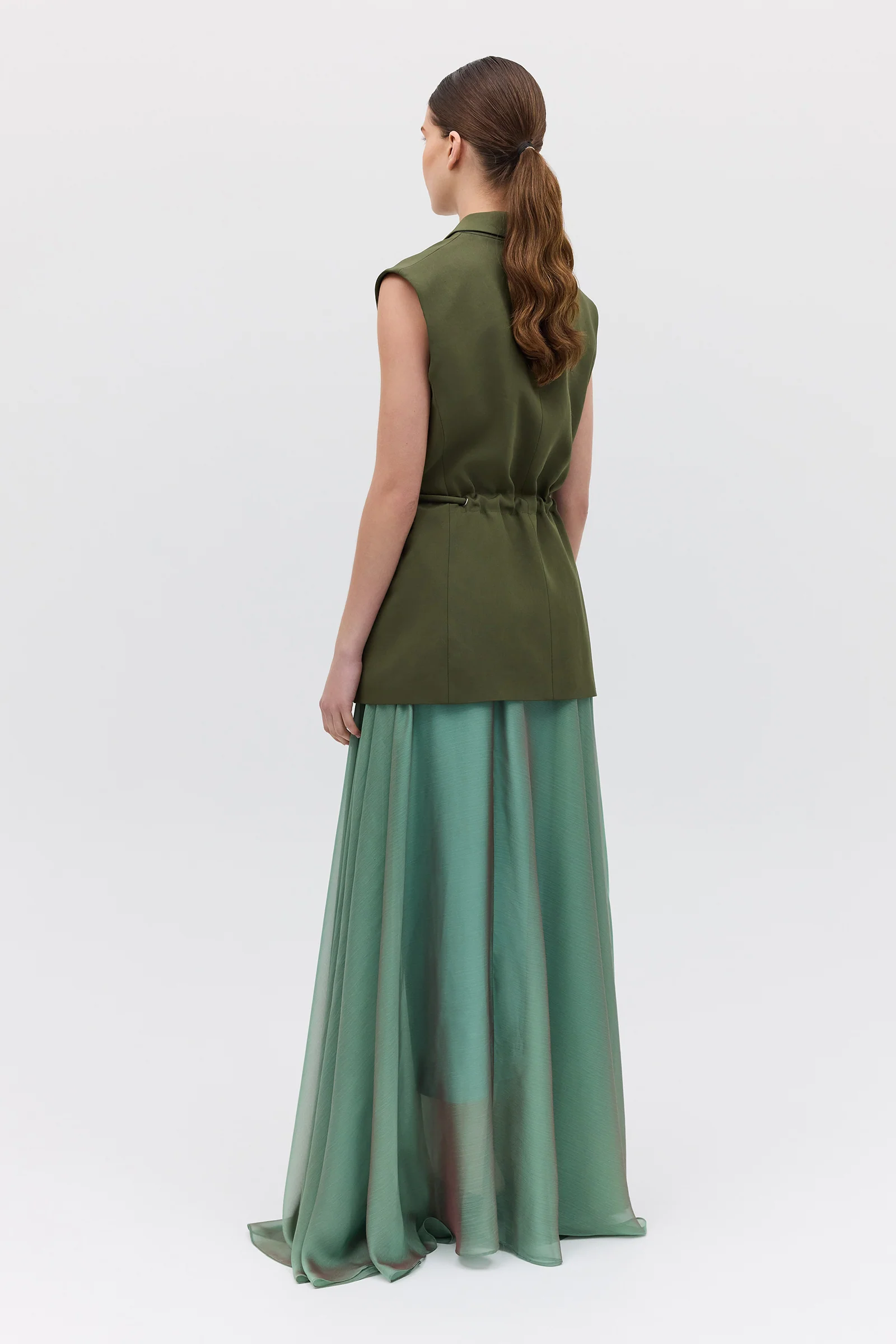 OLIVE CREPE SUITING SHIFTING VEST - Image 6