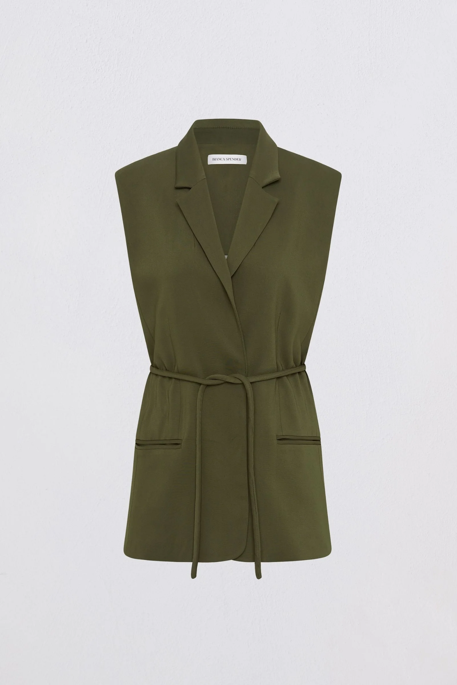 OLIVE CREPE SUITING SHIFTING VEST - Image 8