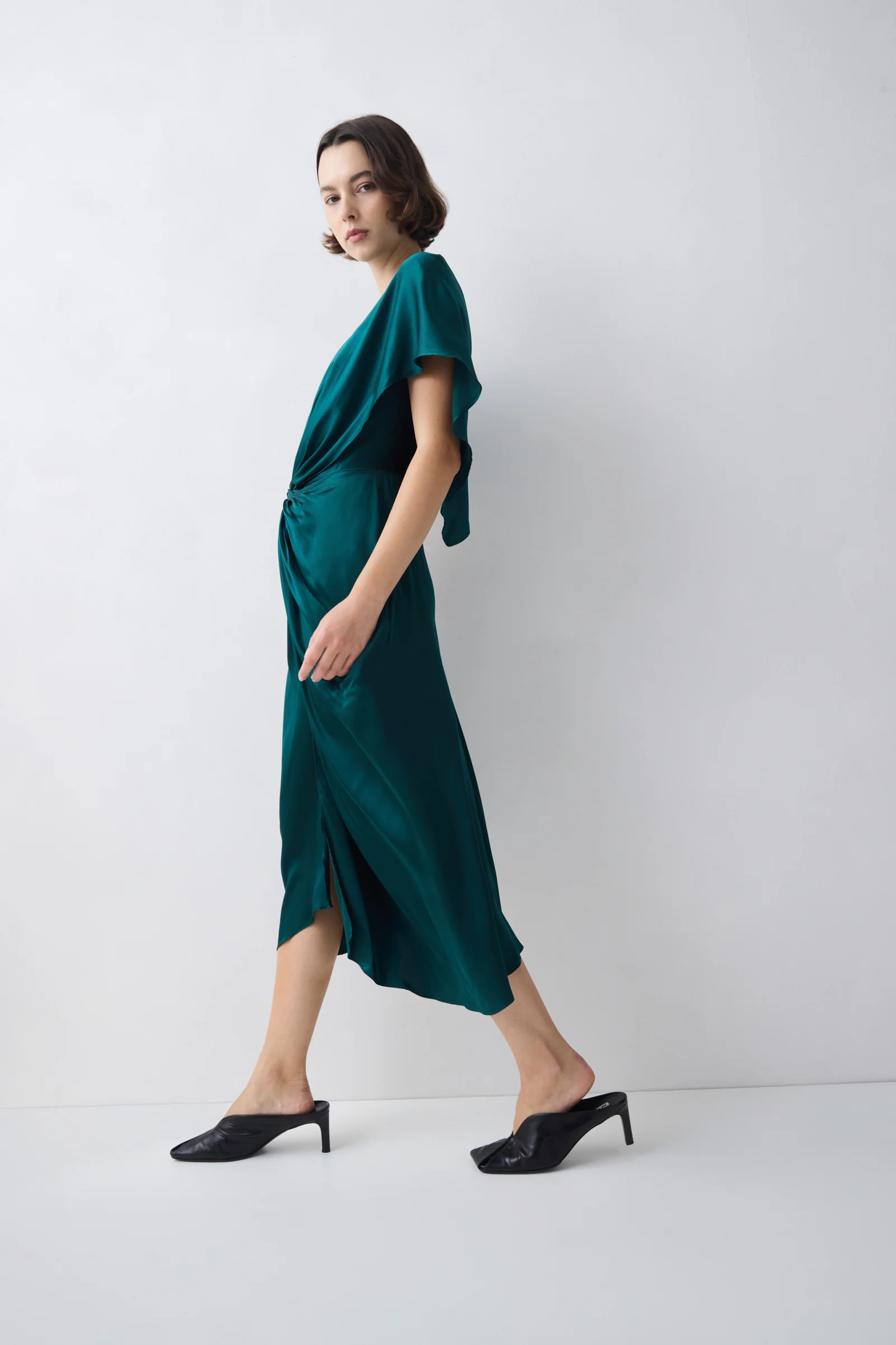 PETROL SILK ILLUSIONIST DRESS - Image 3