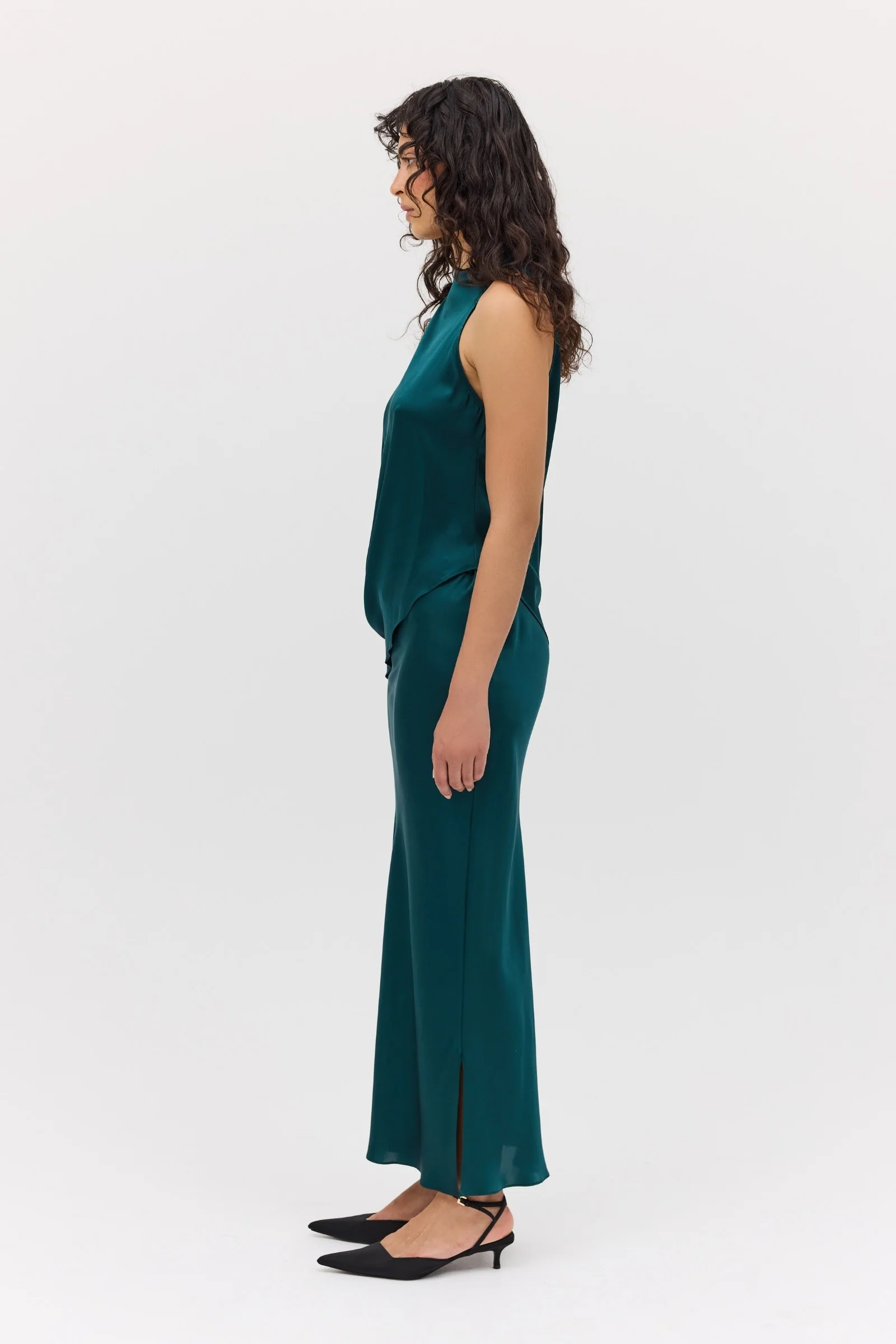 PETROL SILK SATIN RAFAEL SKIRT - Image 3