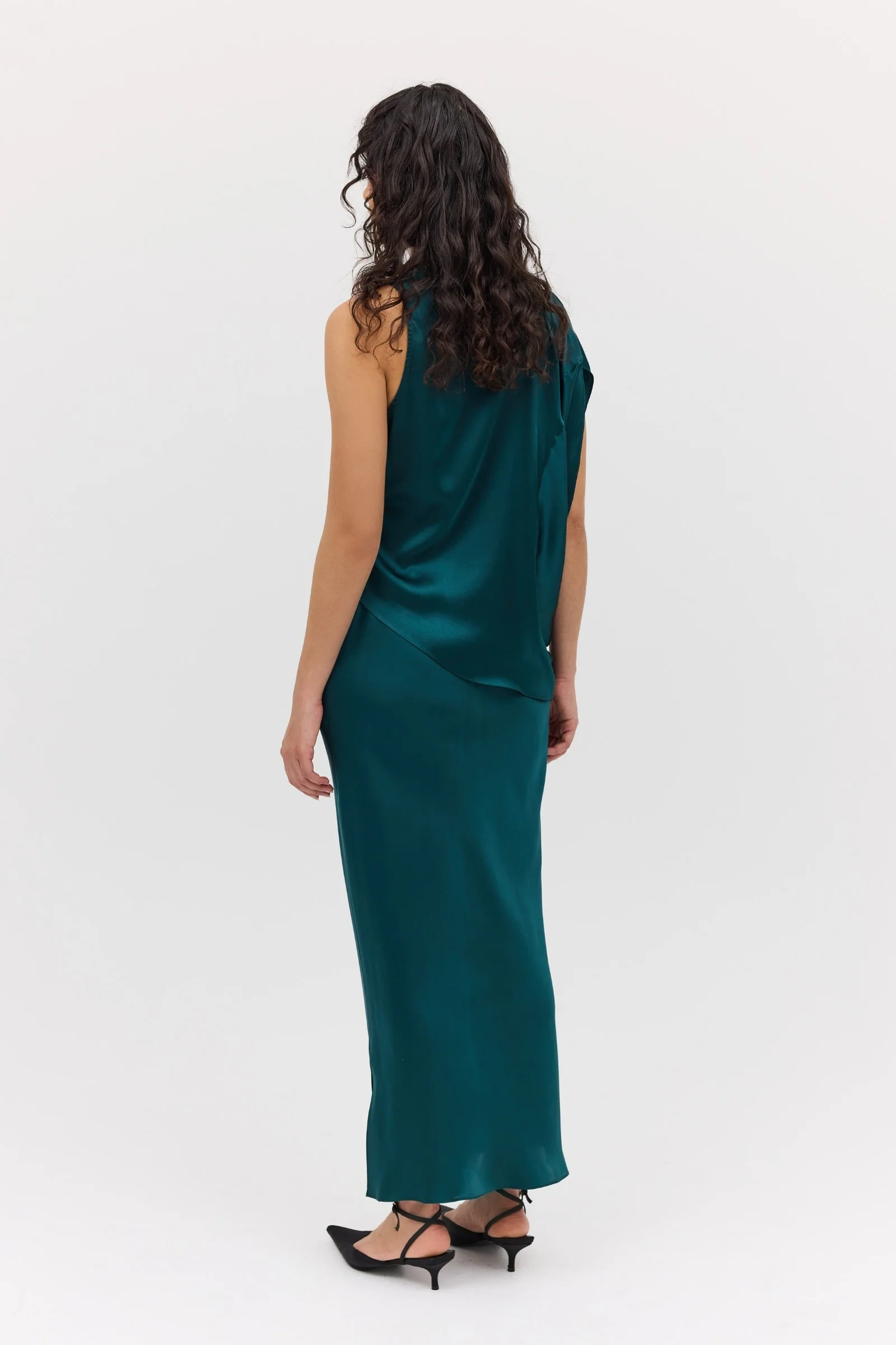 PETROL SILK SATIN RAFAEL SKIRT - Image 4