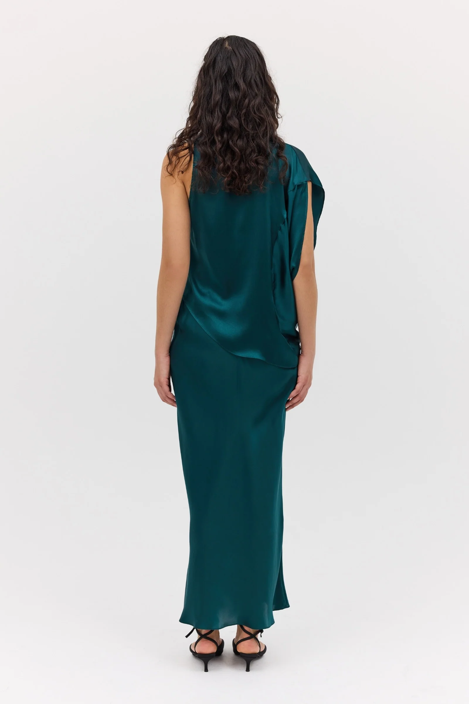 PETROL SILK SATIN RAFAEL SKIRT - Image 5