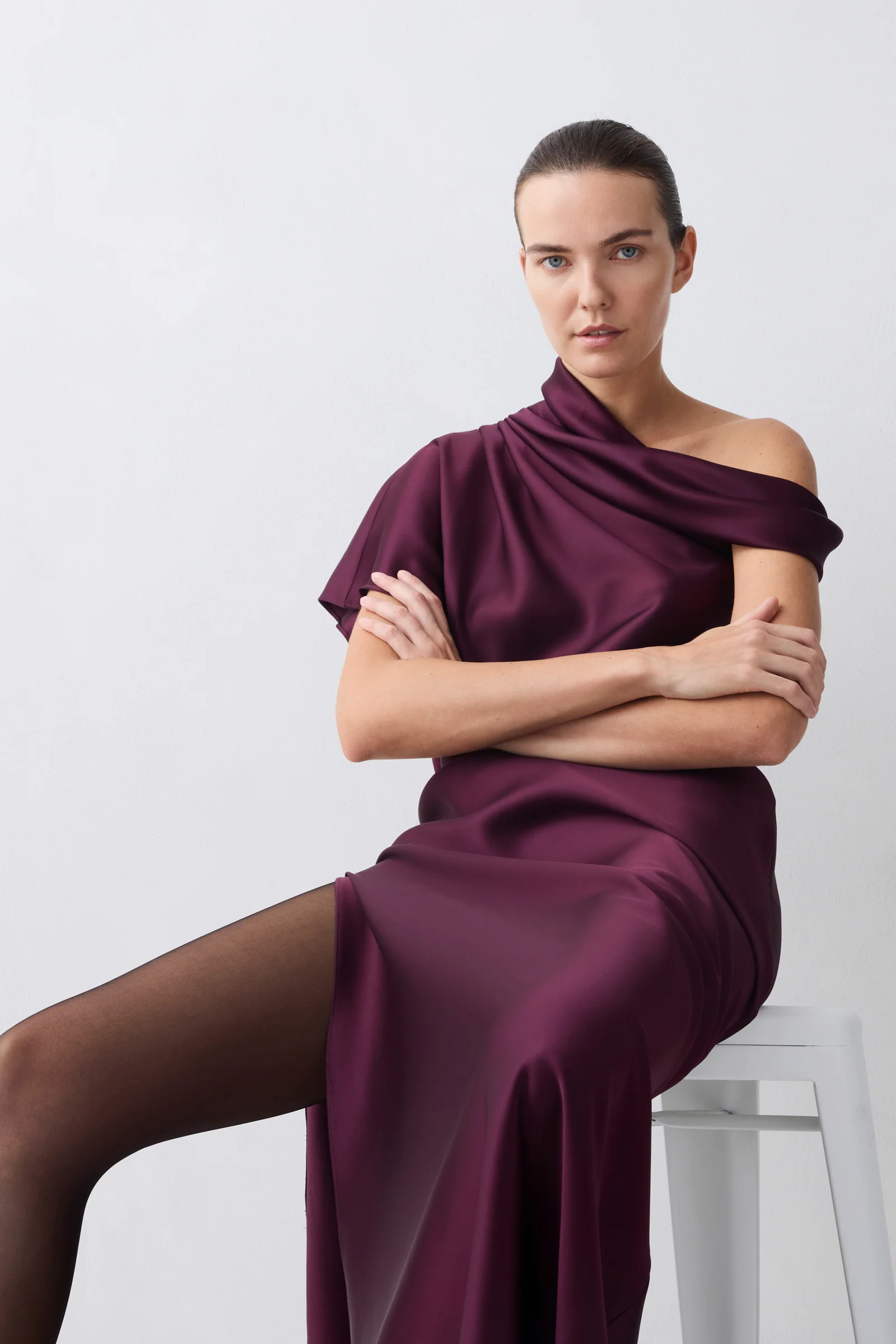 PLUM SATIN SWAY GOWN - Image 6