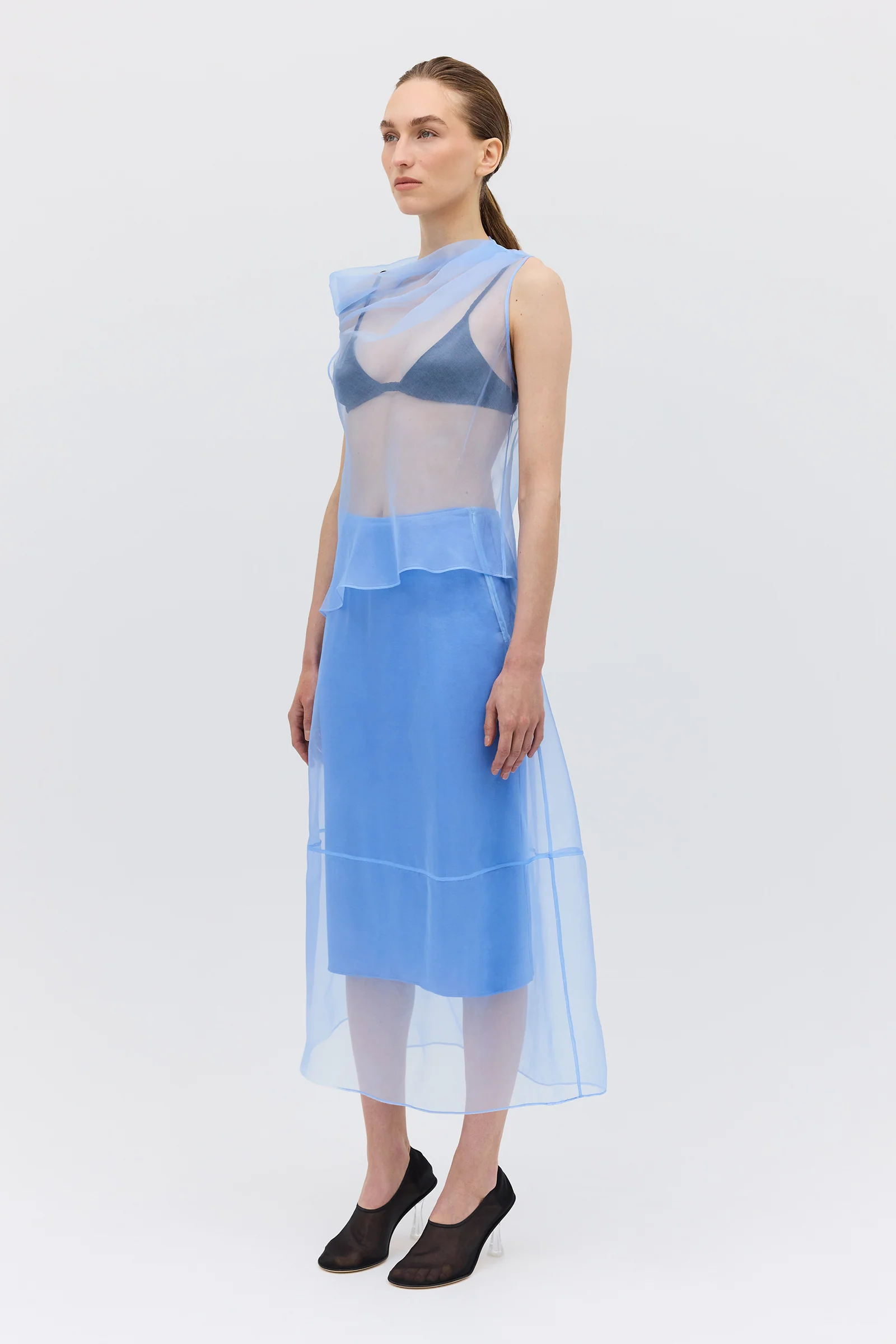 SKY ORGANZA CURVATURE SKIRT - Image 3