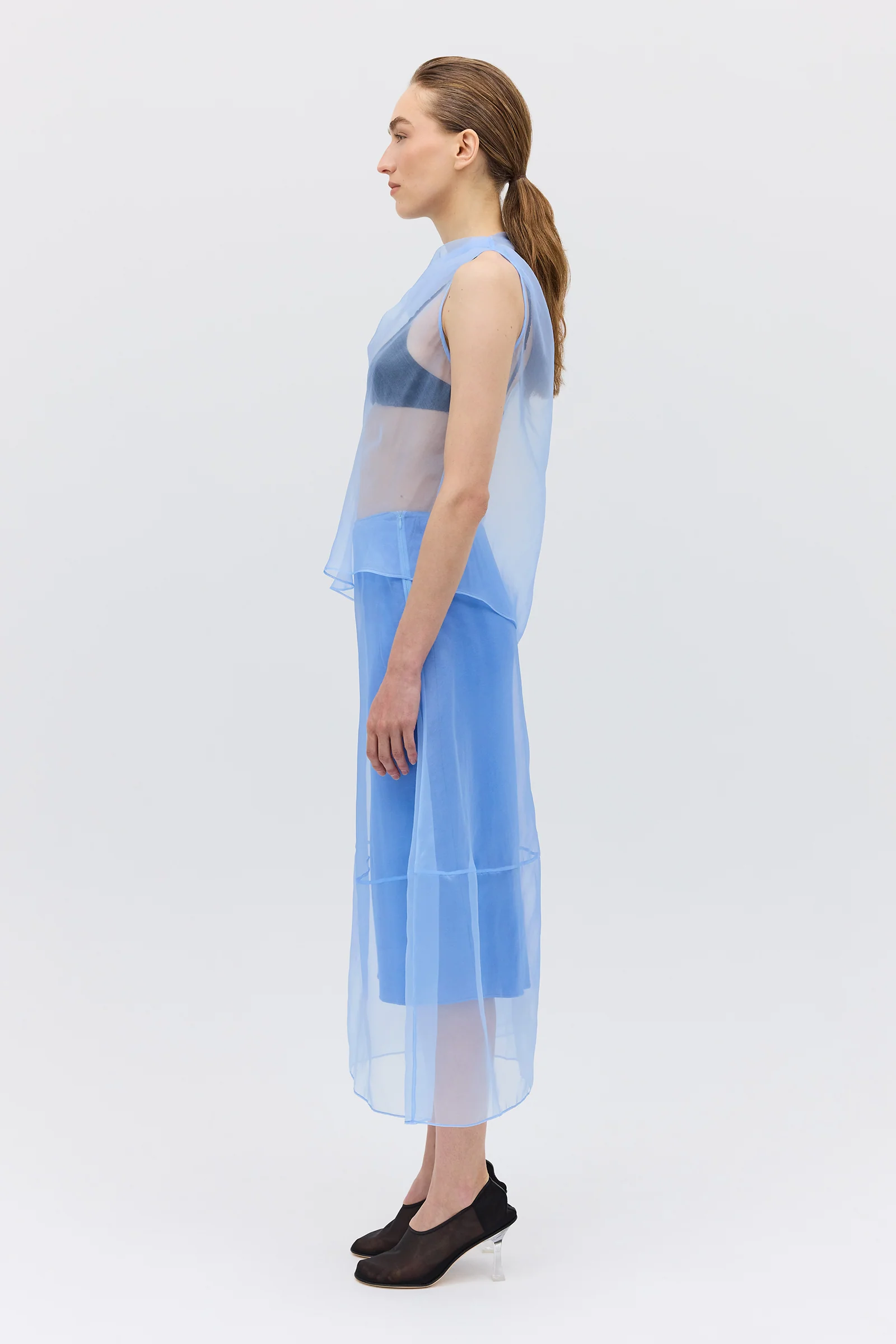 SKY ORGANZA CURVATURE SKIRT - Image 4
