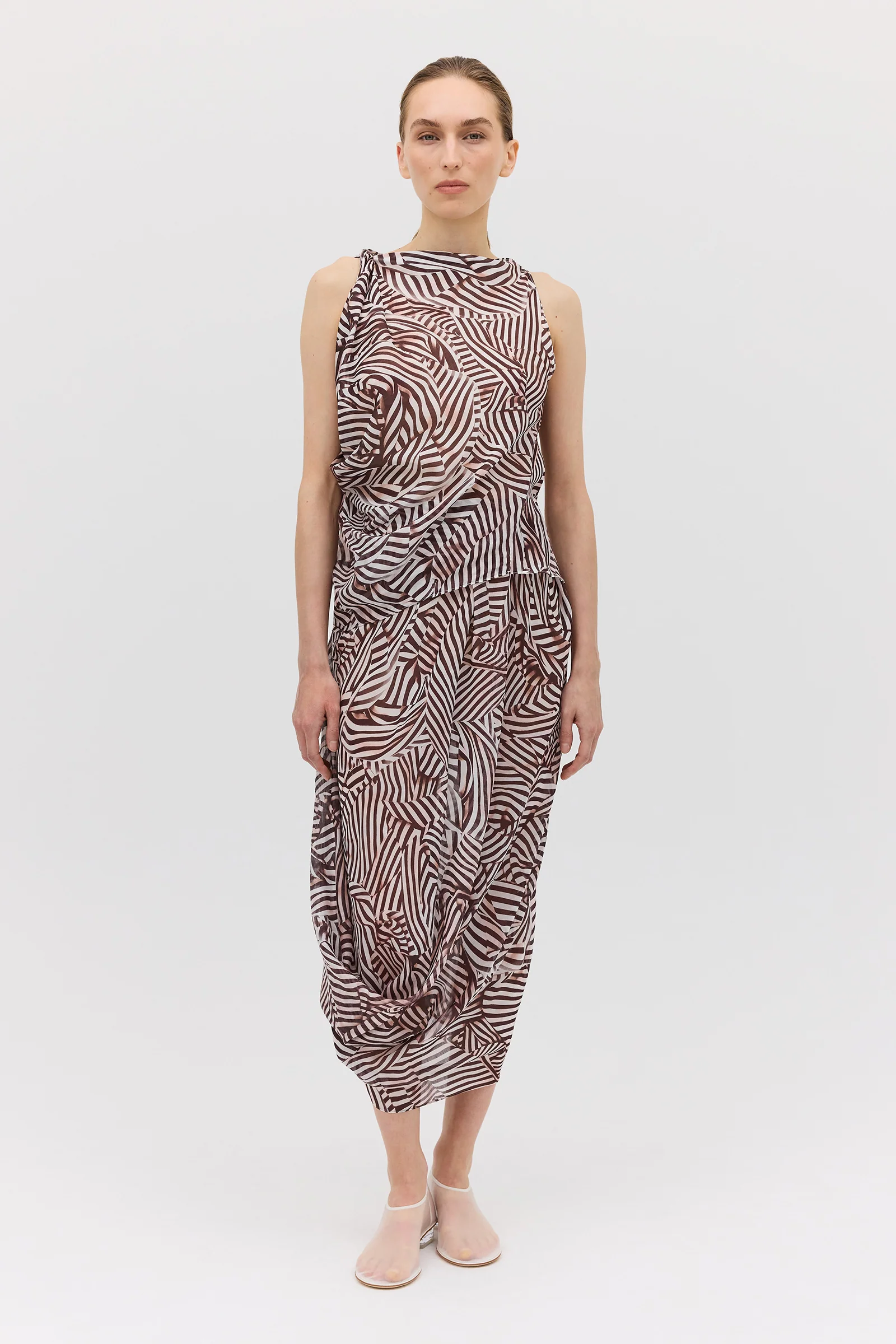 WHIRLPOOL STRIPE SILK RIPPLE SKIRT - Image 3