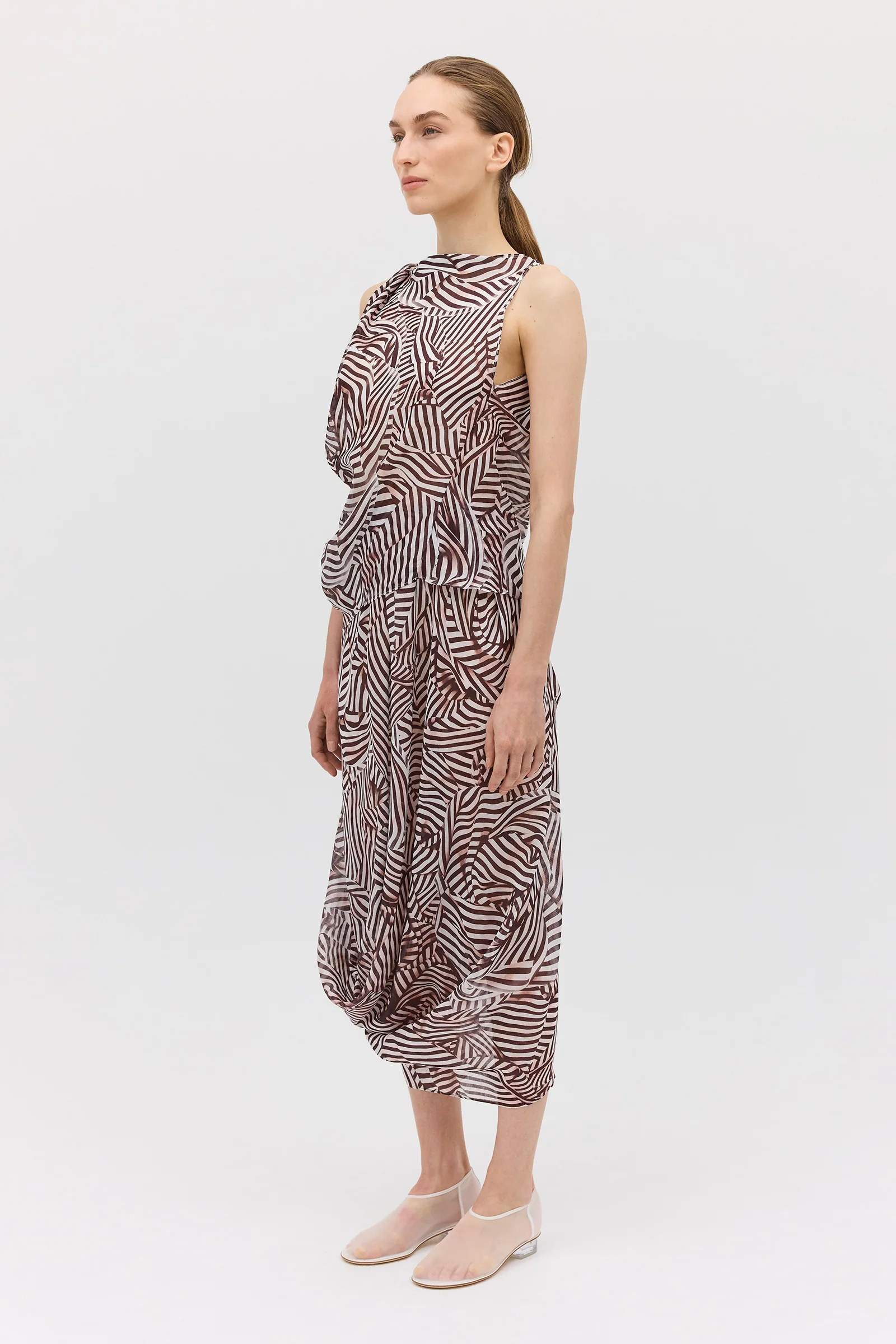 WHIRLPOOL STRIPE SILK RIPPLE SKIRT - Image 4