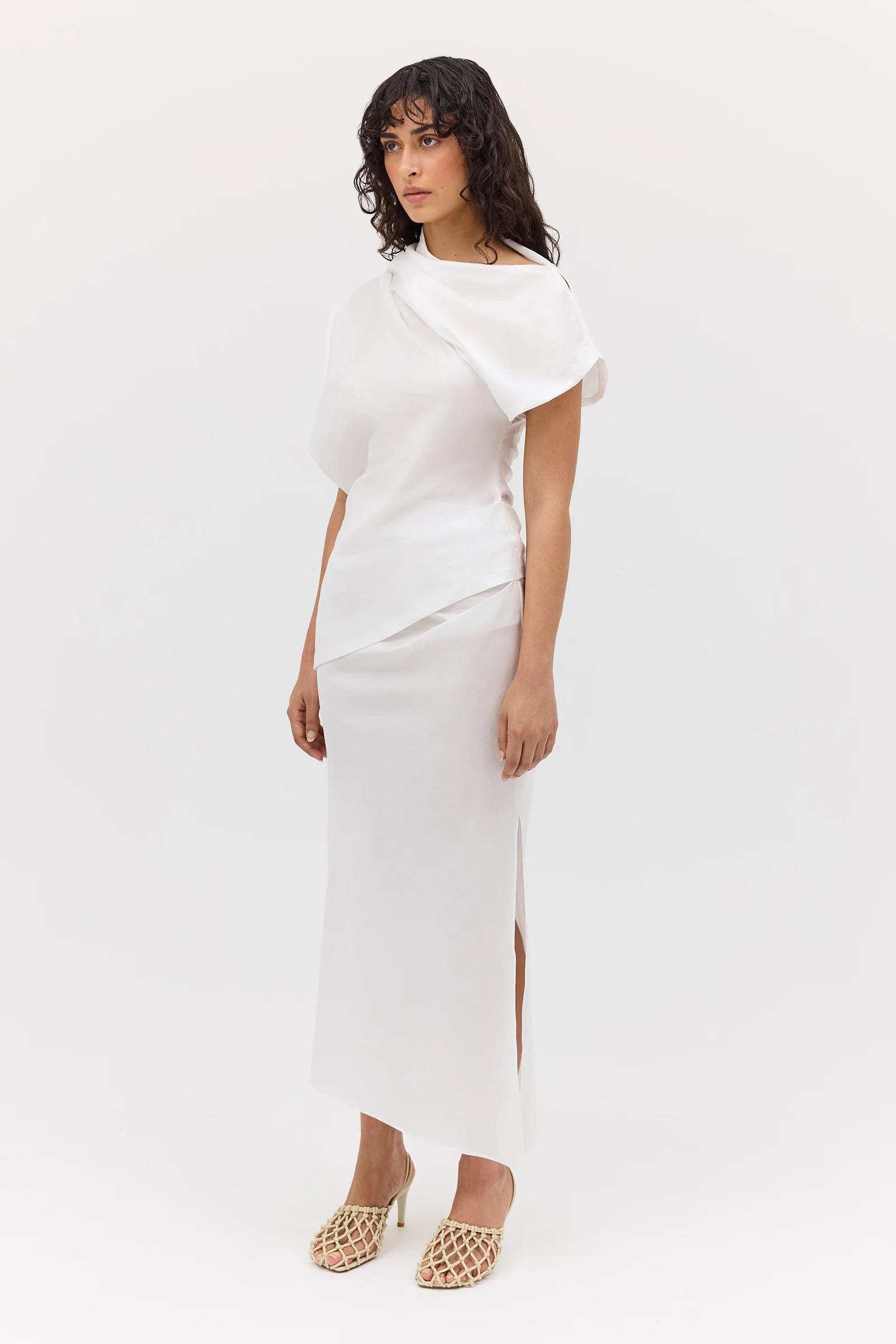 WHITE COTTON CLINCH SKIRT - Image 3